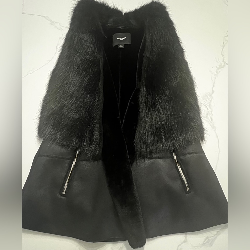 Nine West black fur vest medium